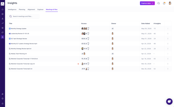 List of files uploaded or integrated via tapestry connect.